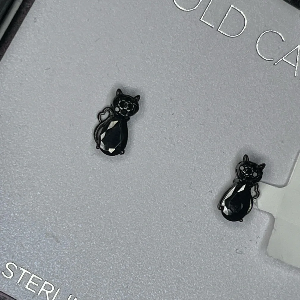 Sterling Silver Black Cat Earrings